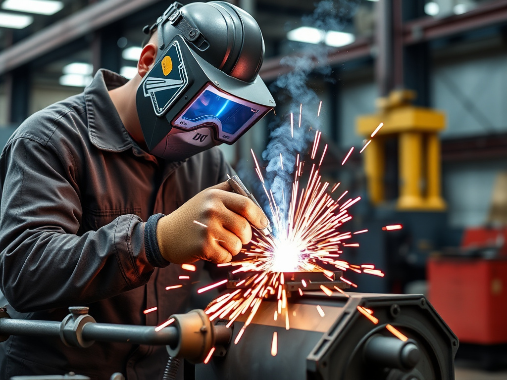 Technician performing electrical repair and welding fabrication work on diesel equipment